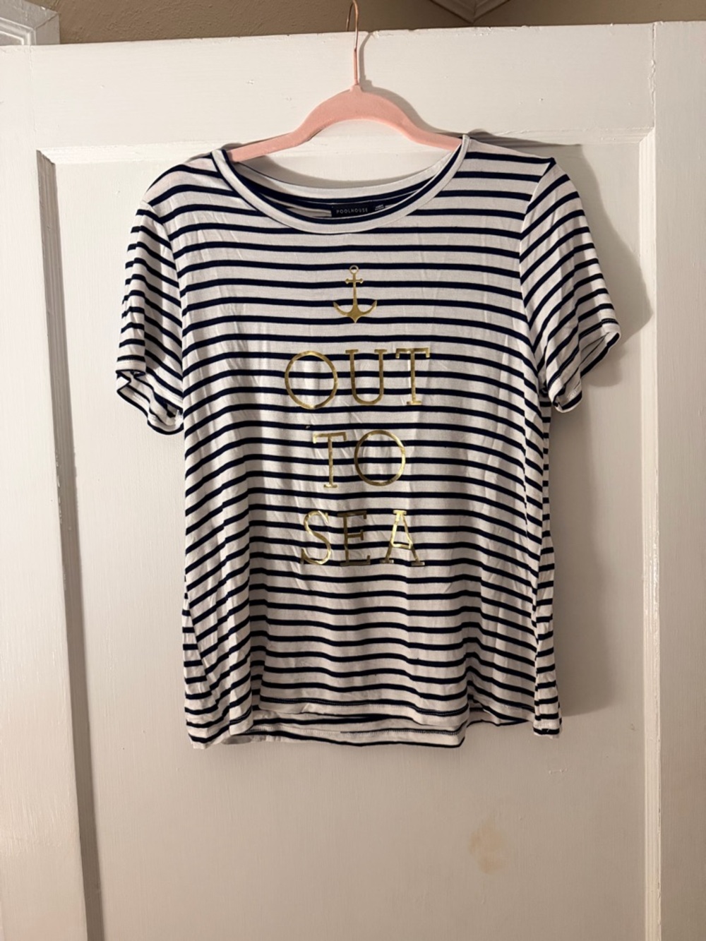 Pull&Bear Poolhouse Striped Nautical Tee “Out to Sea” Graphic Size Medium
